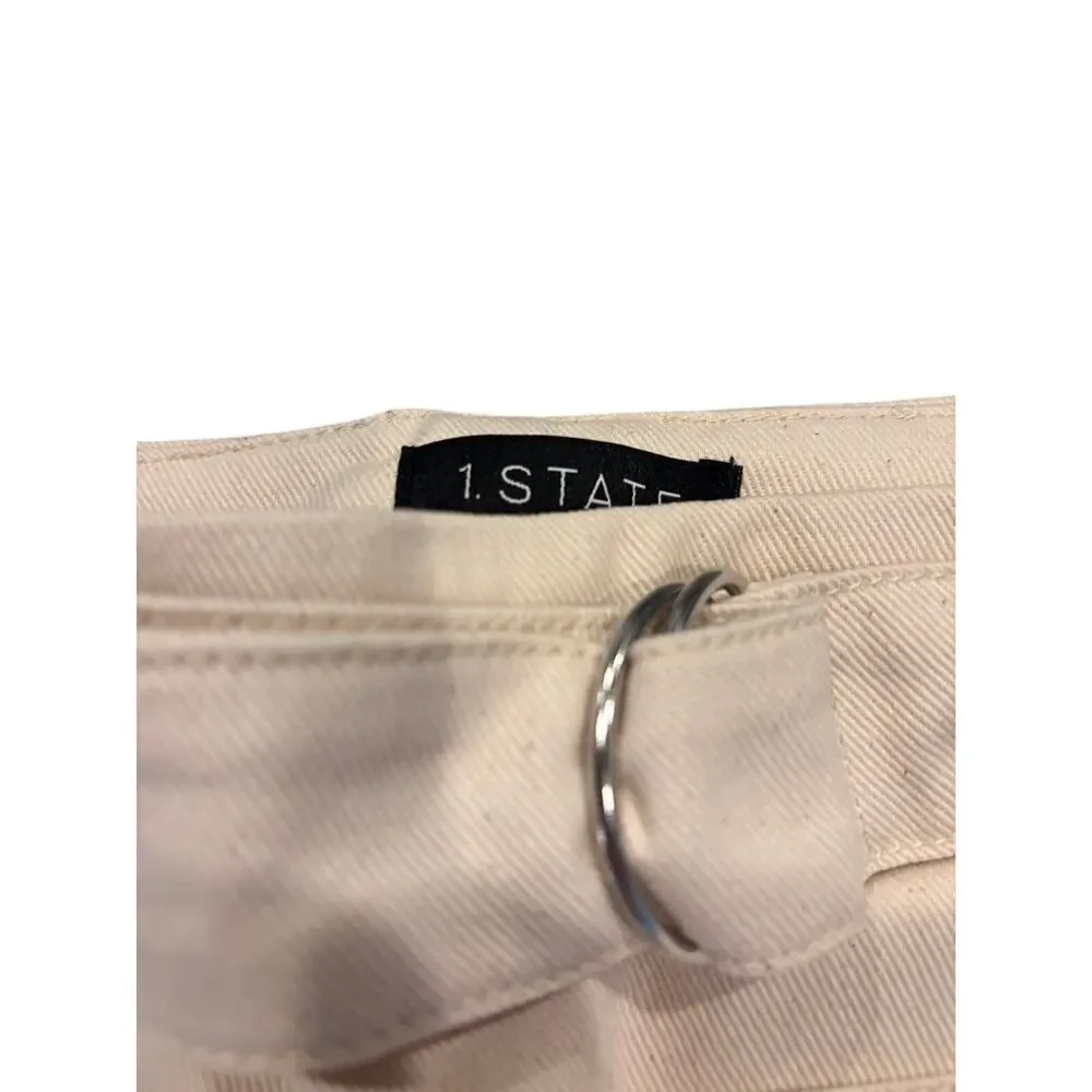1. STATE Linen Blend Belted Mini Pencil Skirt White Swan Size 14